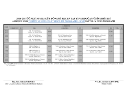 Turizm ve Otel İşletmeciliği Bölümü Ders Programı