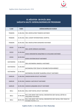 31 Ağustos-30 Eylül 2016 tarihleri arasında Sağlıkta Kalite