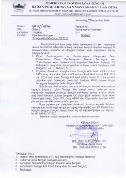 Surat Pengumuman Pra Tugas - Bapermades Provinsi Jawa Tengah