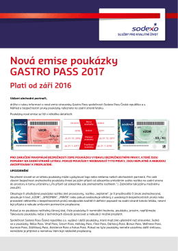 Nová emise poukázky GASTRO PASS 2017