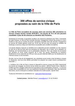 300 offres de service civique proposées au sein de la Ville de Paris