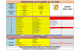 CONVOCATION U15 DU SAMEDI 24 / 09 / 2016 SAISON 2016 / 2017