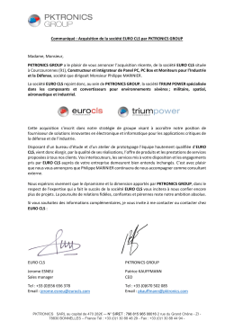 Acquisition de la société EURO CLS par PKTRONICS GROUP