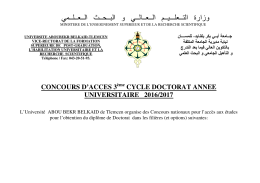 CONCOURS D`ACCES 3 CYCLE DOCTORAT ANNEE