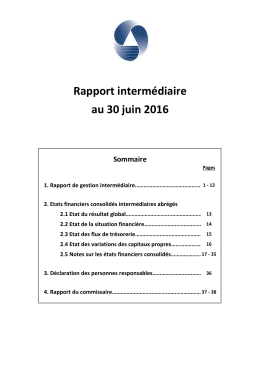 au 30 juin 2016 Rapport intermédiaire