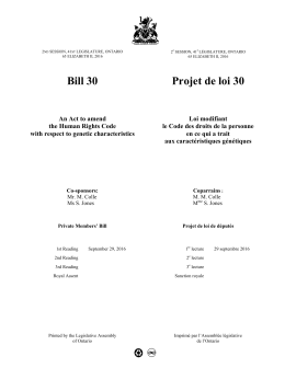 Bill 30 Projet de loi 30 - the Legislative Assembly of Ontario