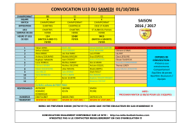 CONVOCATION U13 DU SAMEDI 24/09/2016