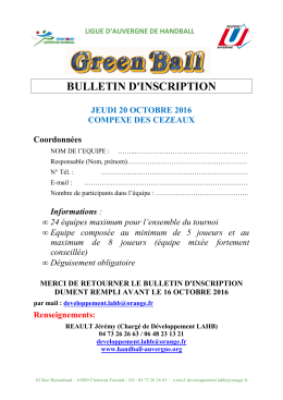 bulletin d`inscription - Territoire Auvergne Handball