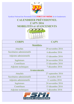 CALENDRIER PRÉVISIONNEL CAPN 2016 MOBILITÉS et