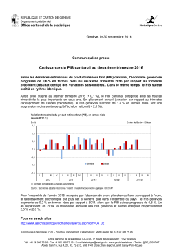 Croissance du PIB cantonal au deuxième trimestre 2016