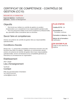CERTIFICAT DE COMPÉTENCE - CONTRÔLE DE GESTION (CC10)