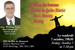 Réunion des hommes District du Québec District Men`s Ministry