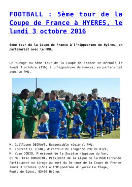 5ème tour de la Coupe de France à HYERES, le lundi 3 octobre 2016