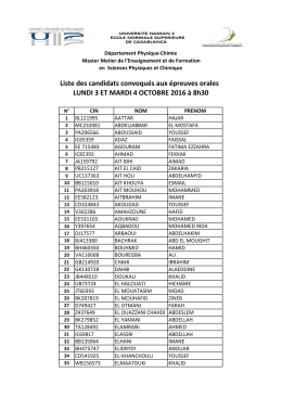 Liste des candidats convoqués aux épreuves orales LUNDI 3 ET