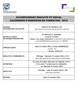 Calendrier admission