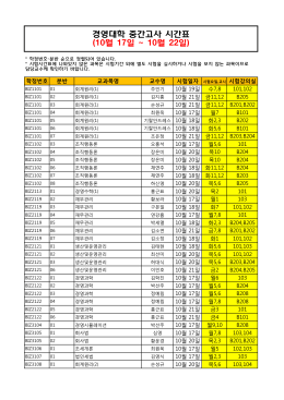 경영대학 중간고사 시간표 (10월 17일 ~ 10월 22일)