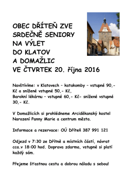 Výlet pro seniory do Klatov a Domažlic 20.10.2016