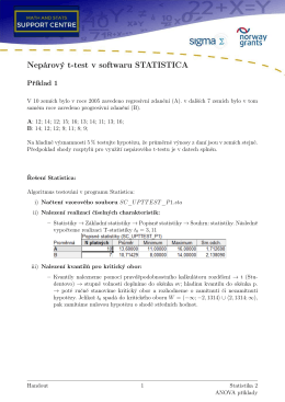 Nepárový t-test v softwaru STATISTICA