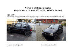 Výzva k odstranění vraku - Opel Corsa, náměstí Míru u č.p. 221