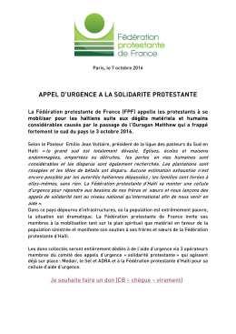 appel solidarite haiti - Fédération Protestante de France