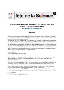 Programme Fête de la Science 2016 hors de Valence.