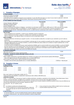 liste des tarifs