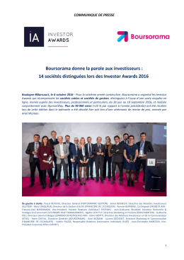 14 sociétés distinguées lors des Investor Awards 2016