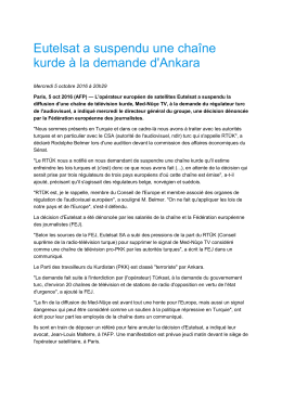 Eutelsat a suspendu une chaîne kurde à la demande d`Ankara