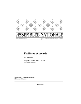 Feuilleton et préavis - Assemblée nationale du Québec