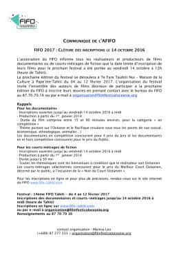 CP - extension des inscriptions pour le FIFO 2017