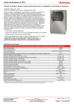 Fiche de données Pompe à chaleur air/eau haute performance pour