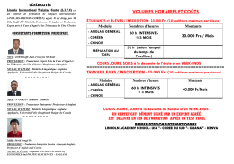 volumes horaires et coûts - LINCOLN INTERNATIONAL TRAINING