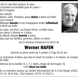 Werner HAFEN - Hommages.ch