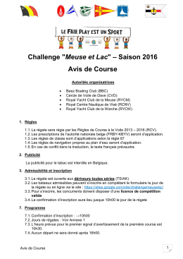 Challenge "Meuse et Lac" – Saison 2016 Avis de Course