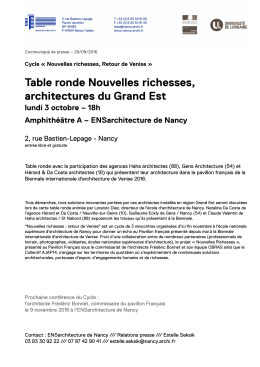 Table ronde Nouvelles richesses, architectures du Grand Est lundi 3