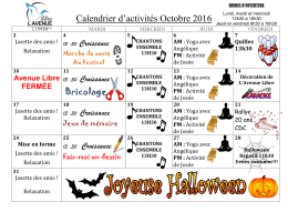 Calendrier d`activités Octobre 2016