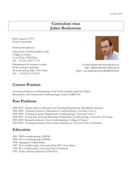 Curriculum vitae Julien Bonhomme Current Position Past Positions