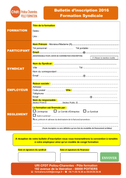 Bulletin d`inscription 2016 Formation Syndicale - CFDT