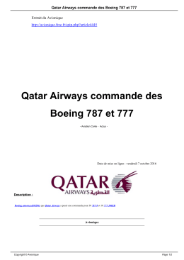 Qatar Airways commande des Boeing 787 et 777 - Avionique