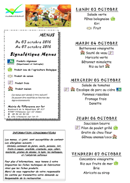 Téléchargez les menus du 3 au 7 octobre 2016 - Villeneuve-sur-Lot