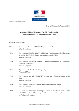 Agenda prévisionnel de Manuel Valls, du lundi