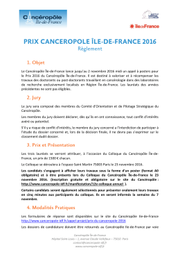 Le Cancéropôle Île-de-France lance jusqu`au 2 novembre 2016 midi