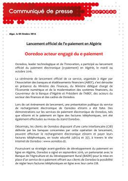 Lancement officiel de l`e-paiement en Algérie Ooredoo acteur