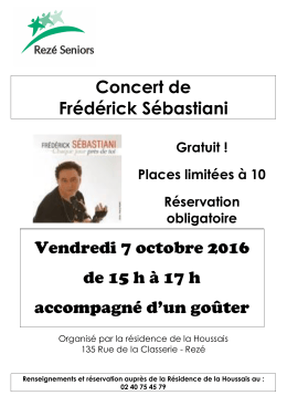 Concert de Frédérick Sébastiani Vendredi 7 octobre 2016 de