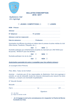 bulletin d`inscription 2016 / 2017 - Badminton Club Léo Lagrange de