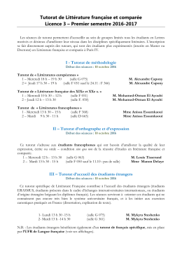 Horaires du tutorat de L3, 1er semestre - Université Paris