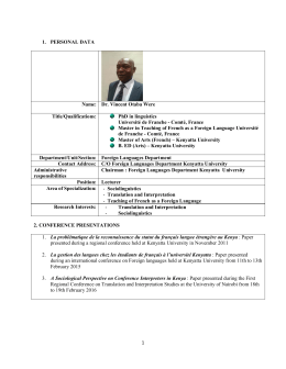1 1. PERSONAL DATA Name: Dr. Vincent Otaba Were Title
