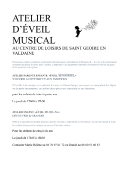 atelier d`éveil musical - Enfance et Loisirs La Valdaine