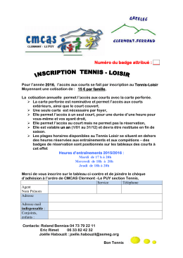 INSCRIPTION au TENNIS LOISIR - Clermont