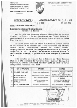 note de service n°240 - Douanes de Côte d`Ivoire